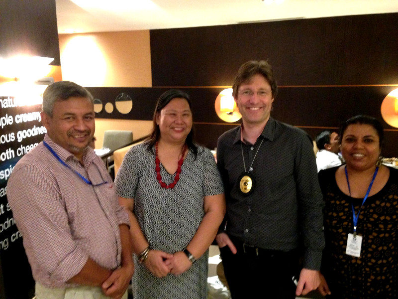 (From left to right) Mr. Deepthi Lamahewa, (WUSC – Sri Lanka Deputy Programs Director), Ms. Anabelle Ochoa-Moreno (TIBFI Chairperson), Mr. Edward Kollmer (Hotel Jen General Manager), and Ms. Puvaneswary Ponniah (Manager, Gender Equality and Social Inclusion, WUSC-Sri Lanka)